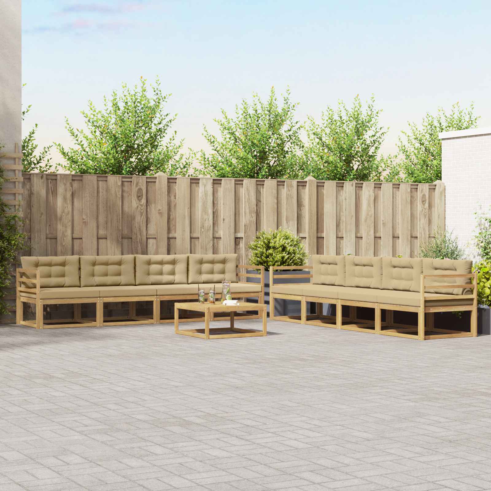 Outdoor-Sofagarnitur 9 pcs Weiß und Beige 79 x 79 x 37 cm