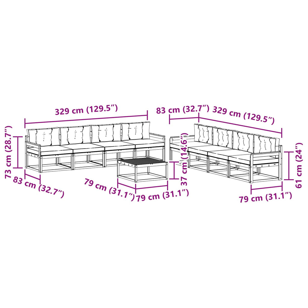 Outdoor-Sofagarnitur 9 pcs Weiß und Anthrazit 79 x 79 x 37 cm