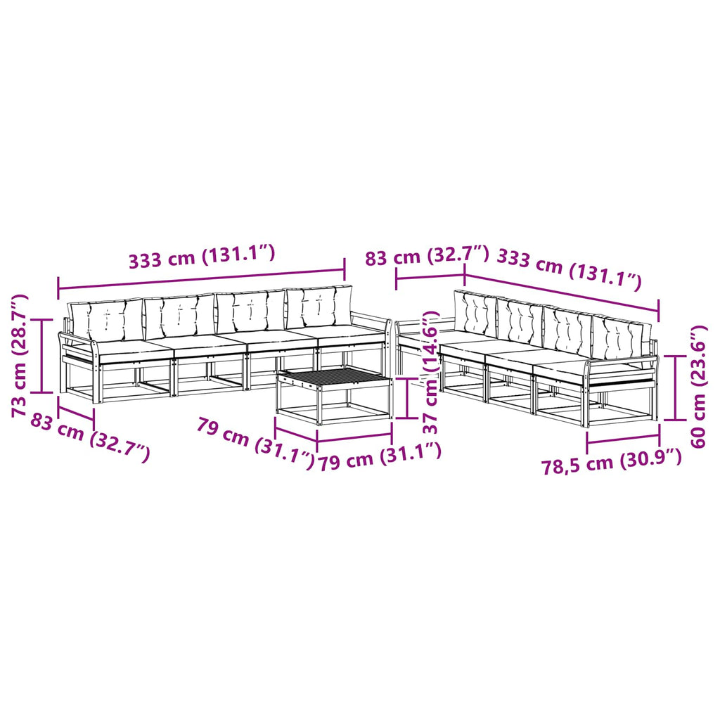 Outdoor-Sofagarnitur 9 pcs Weiß und Anthrazit 79 x 79 x 37 cm