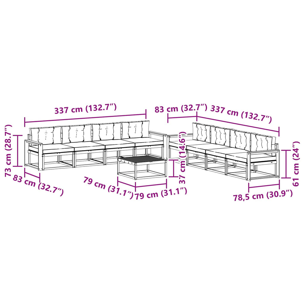 Outdoor-Sofagarnitur 9 pcs Weiß und Hellgrau 79 x 79 x 37 cm