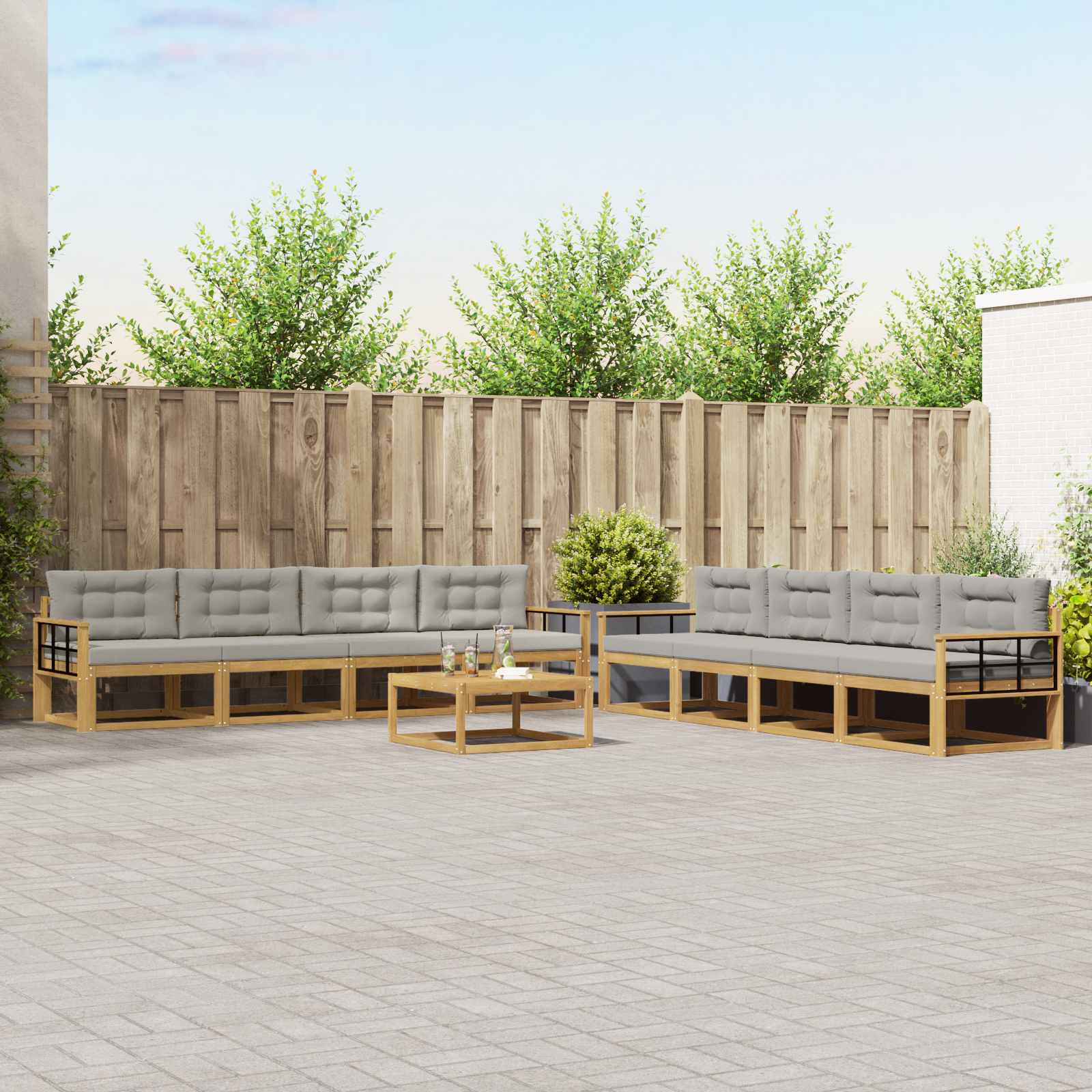Outdoor-Sofagarnitur 9 pcs Weiß und Hellgrau 79 x 79 x 37 cm