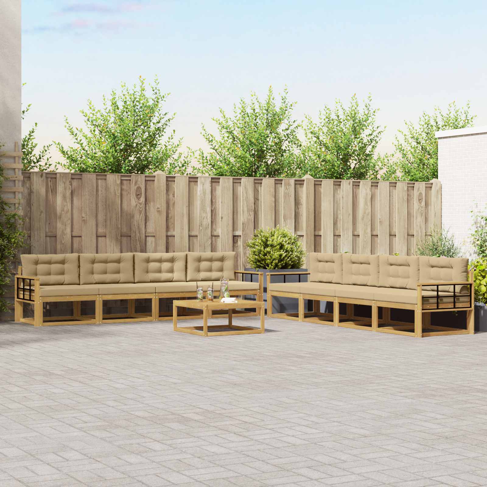 Outdoor-Sofagarnitur 9 pcs Weiß und Beige 79 x 79 x 37 cm
