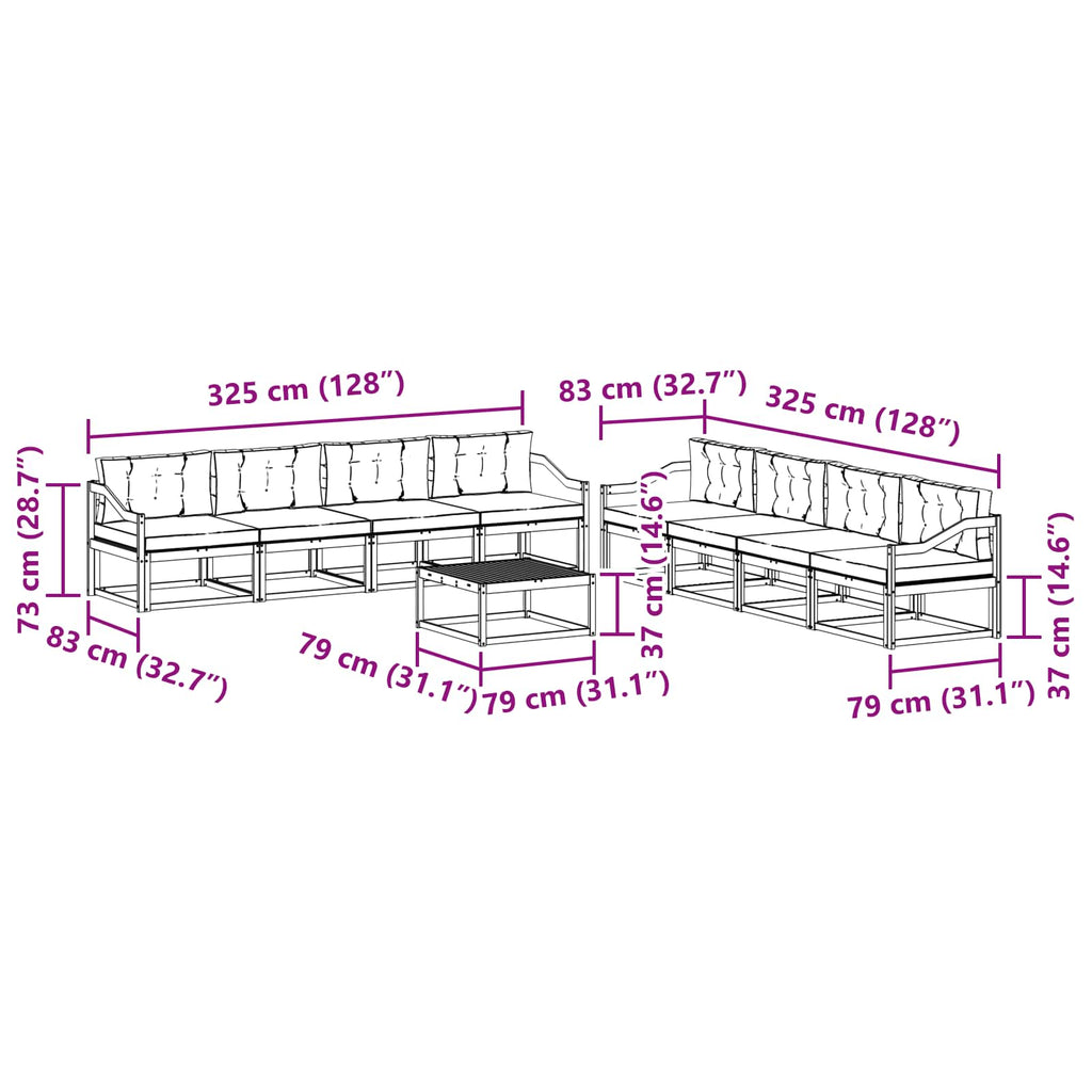 Outdoor-Sofagarnitur 9 pcs Weiß und Hellgrau 79 x 79 x 37 cm
