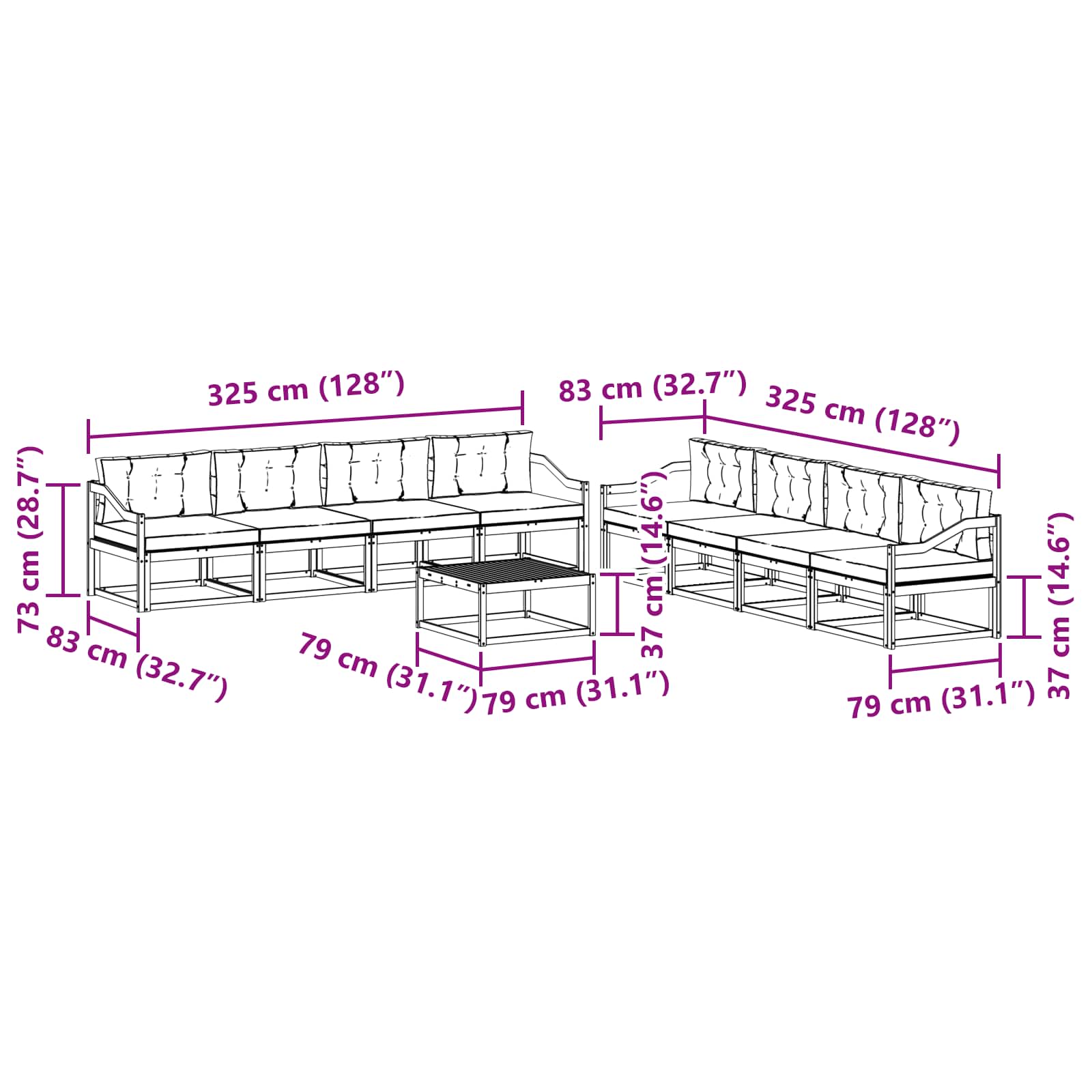 Outdoor-Sofagarnitur 9 pcs Weiß und Anthrazit 79 x 79 x 37 cm