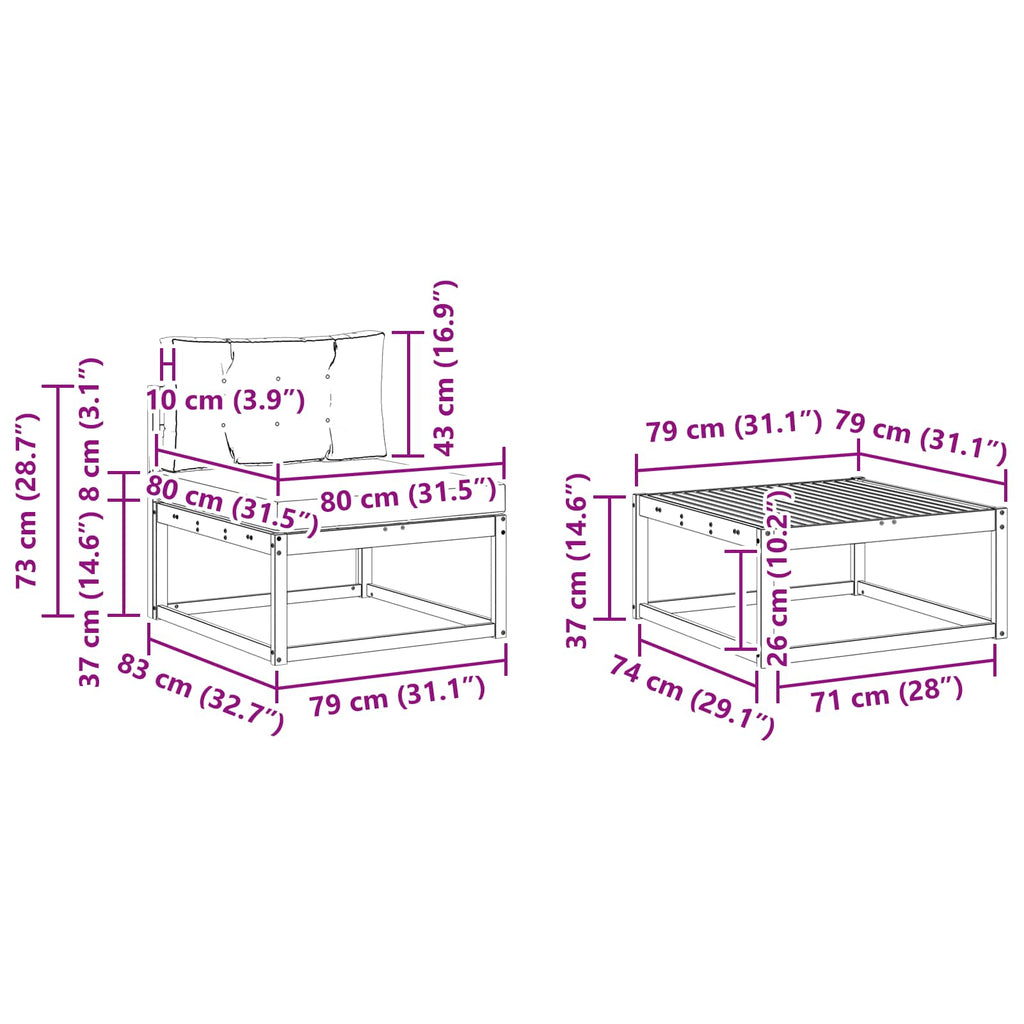 Outdoor-Sofagarnitur 9 pcs Weiß und Anthrazit 79 x 79 x 37 cm
