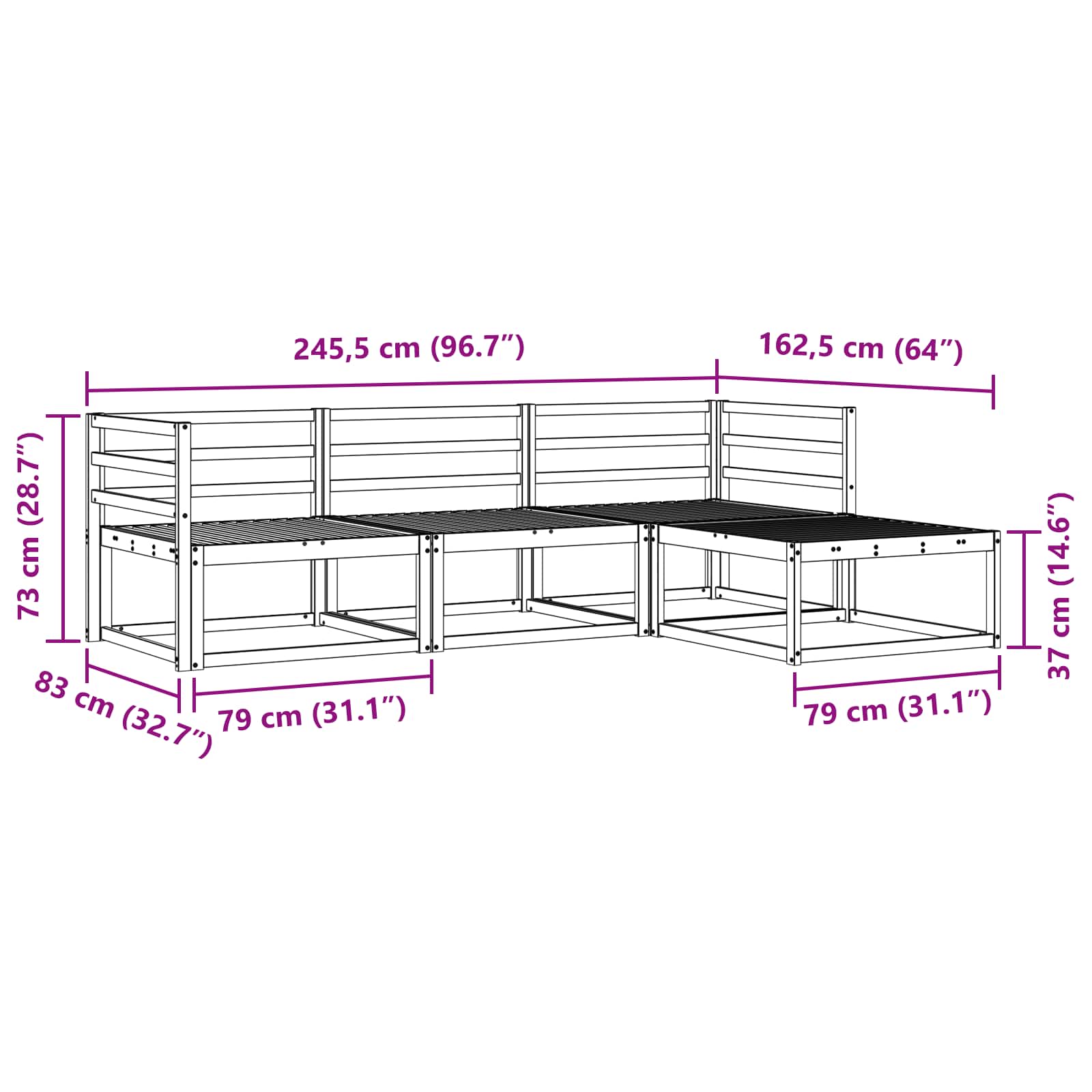 Outdoor-Sofagarnitur 4 pcs Weiß 245,5 x 162,5 x 73 cm