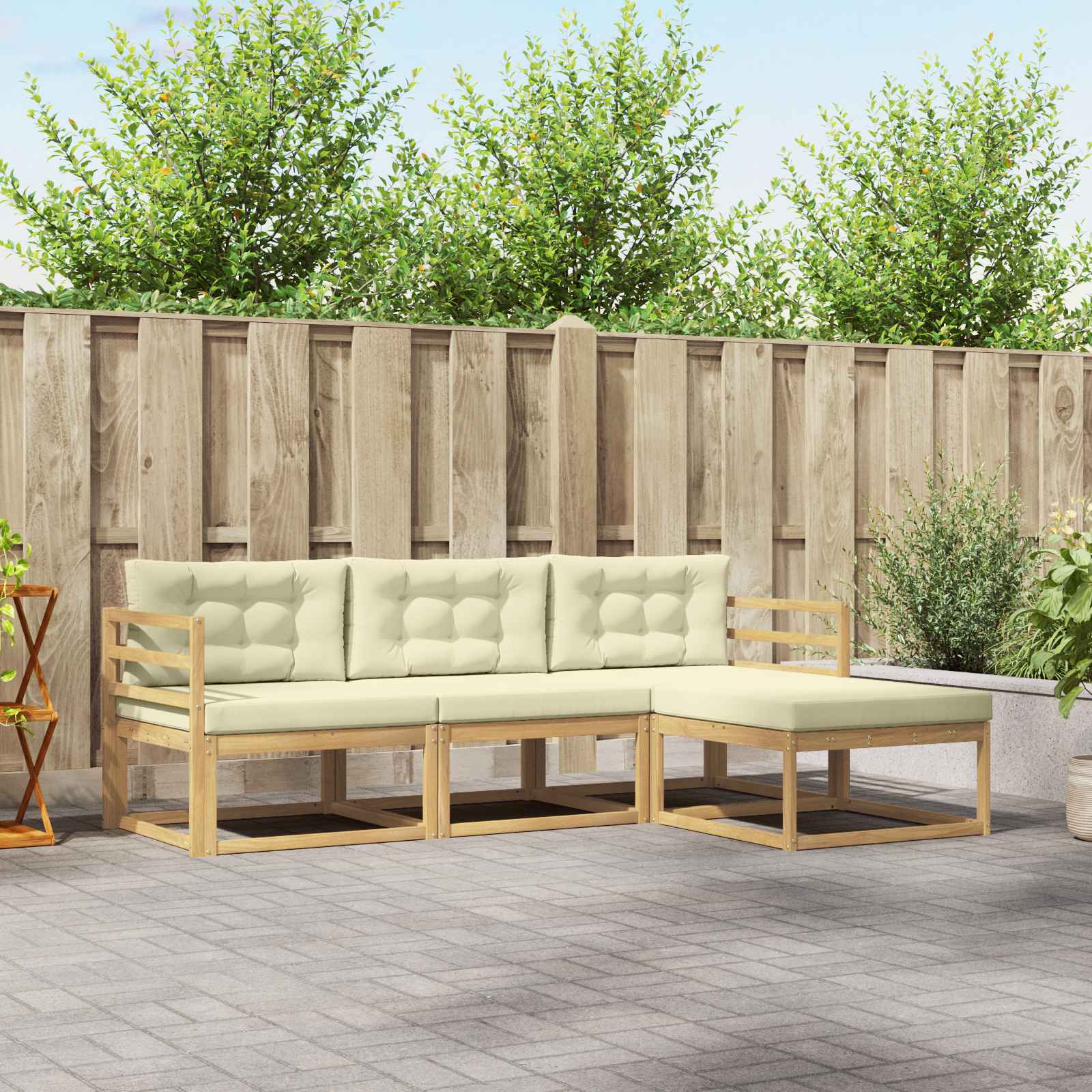 Outdoor-Sofagarnitur mit Kissen 4 pcs Weiß und Creme Polyester