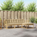 Outdoor-Sofagarnitur mit Kissen 4 pcs Weiß und Beige Polyester