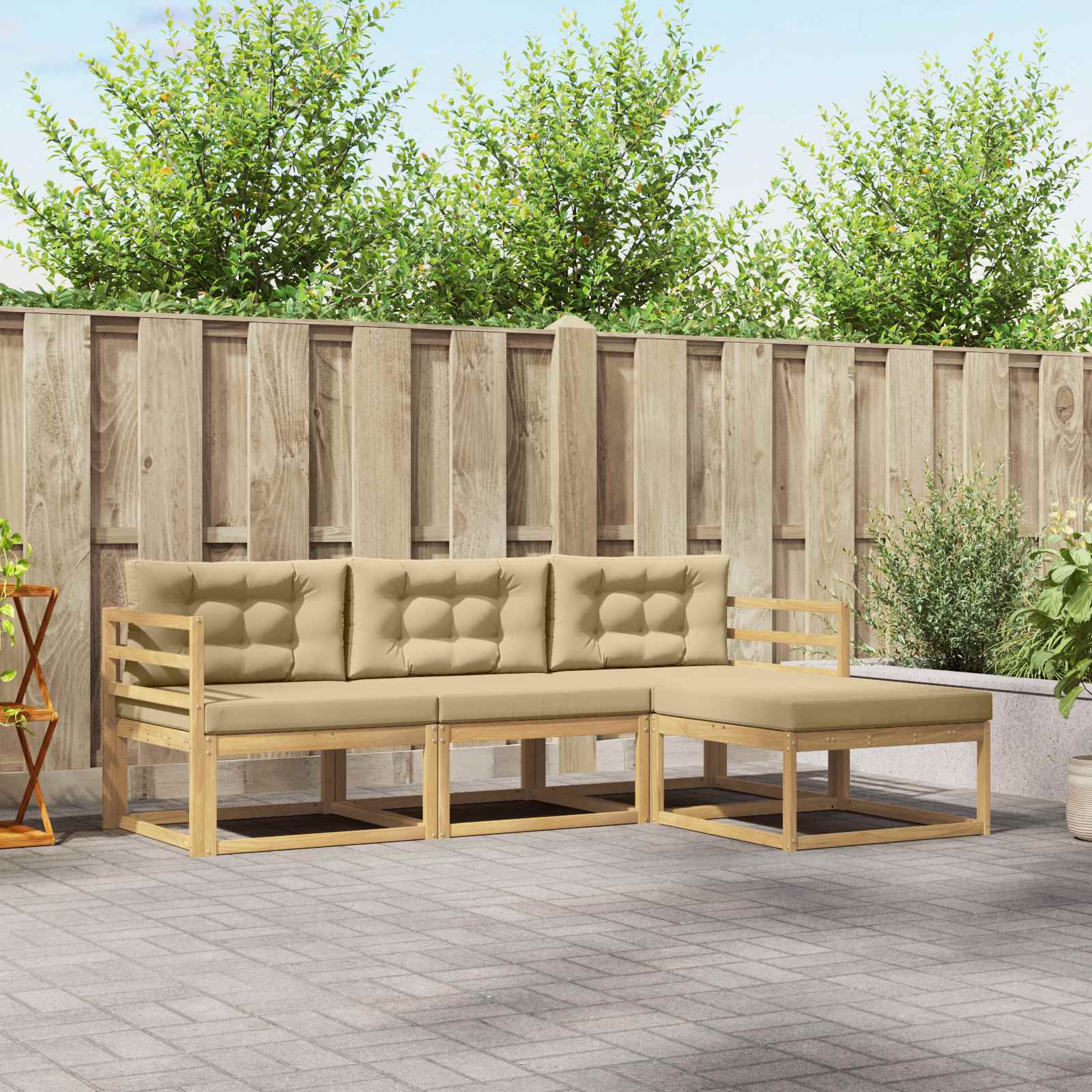 Outdoor-Sofagarnitur mit Kissen 4 pcs Weiß und Beige Polyester