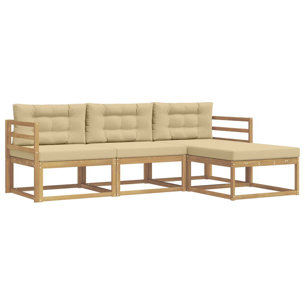 Outdoor-Sofagarnitur mit Kissen 4 pcs Weiß und Beige Polyester