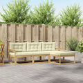 Outdoor-Sofagarnitur mit Kissen 4 pcs Weiß und Creme Polyester