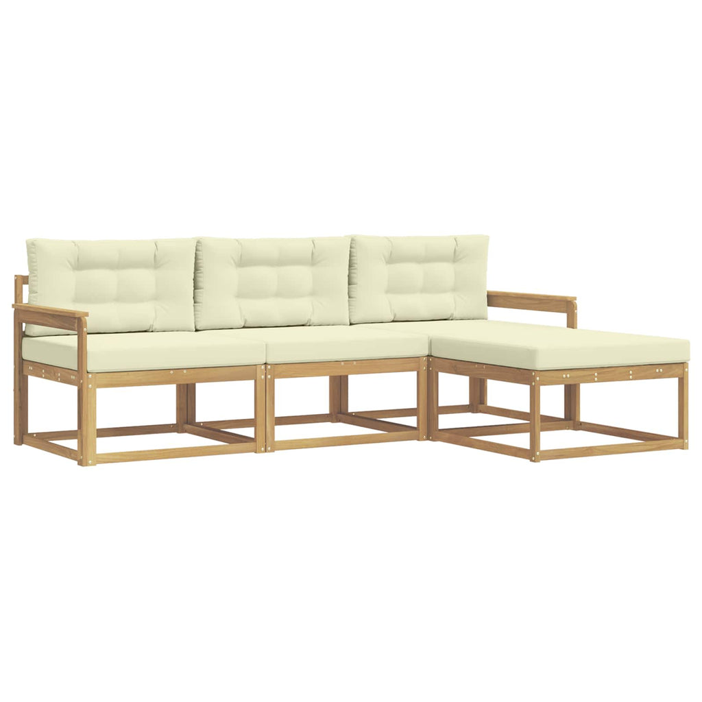 Outdoor-Sofagarnitur mit Kissen 4 pcs Weiß und Creme Polyester