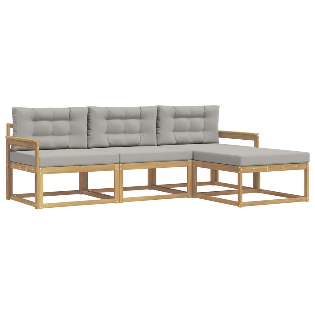 Outdoor-Sofagarnitur 4 pcs Weiß und Hellgrau Polyester