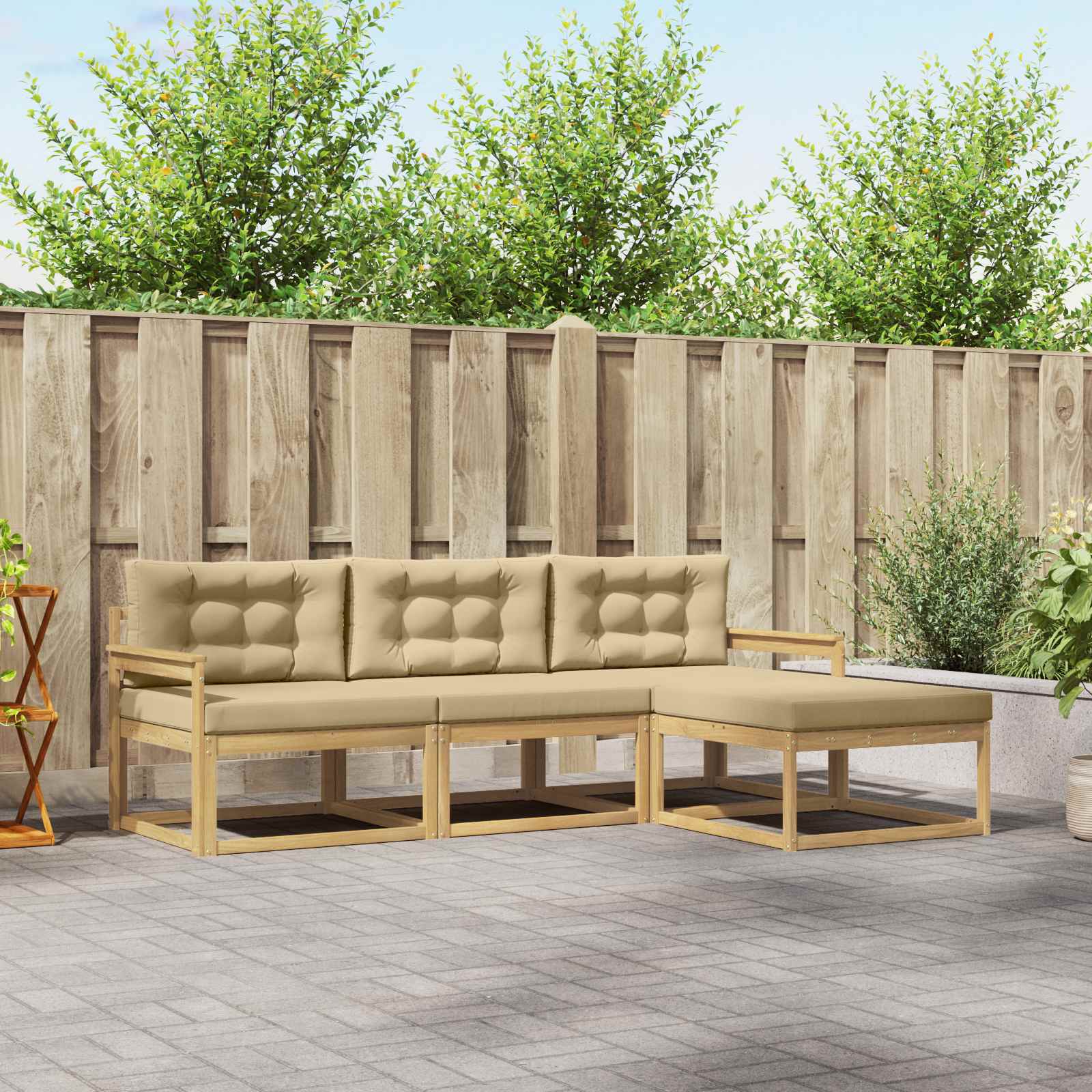Outdoor-Sofagarnitur mit Kissen 4 pcs Weiß und Beige Polyester