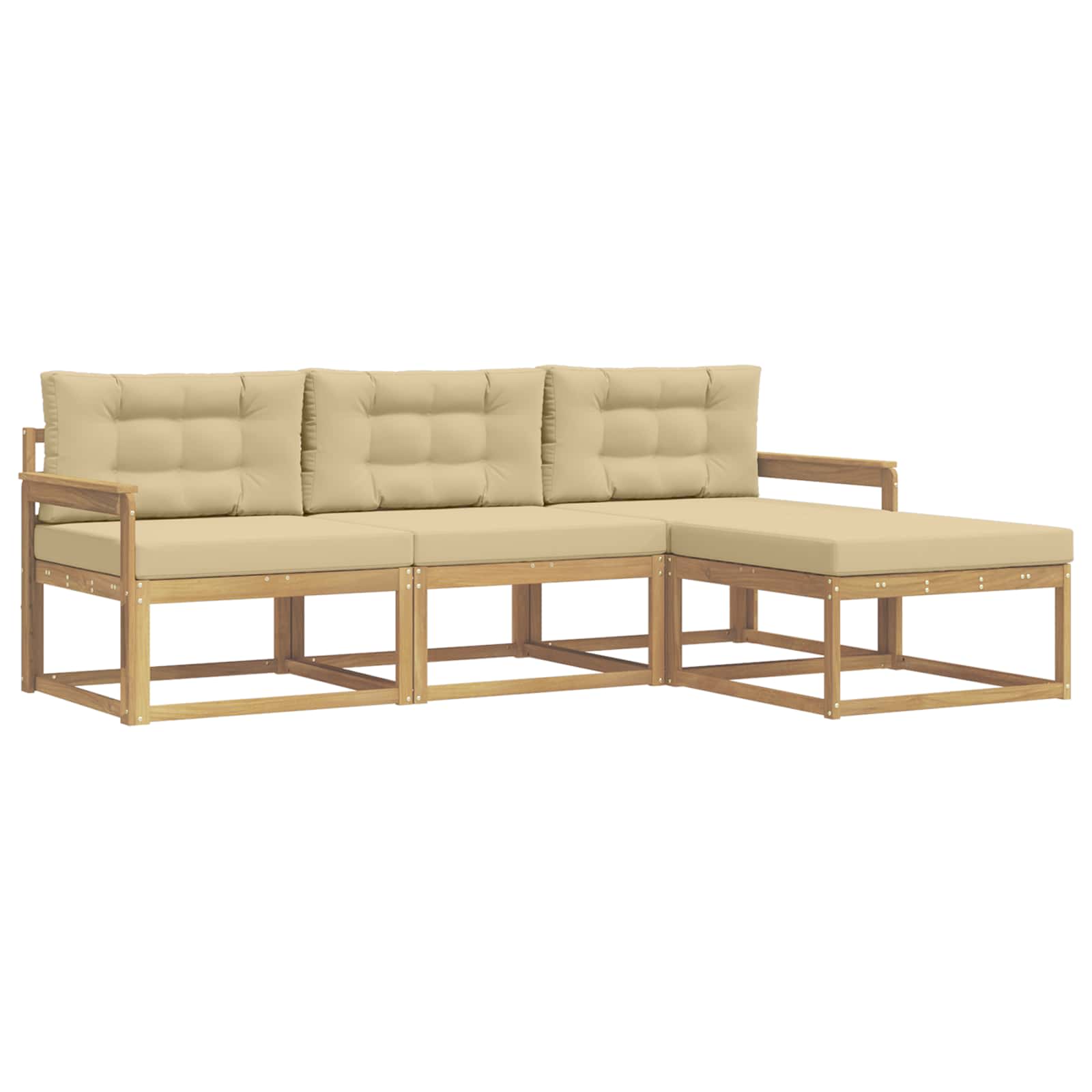 Outdoor-Sofagarnitur mit Kissen 4 pcs Weiß und Beige Polyester
