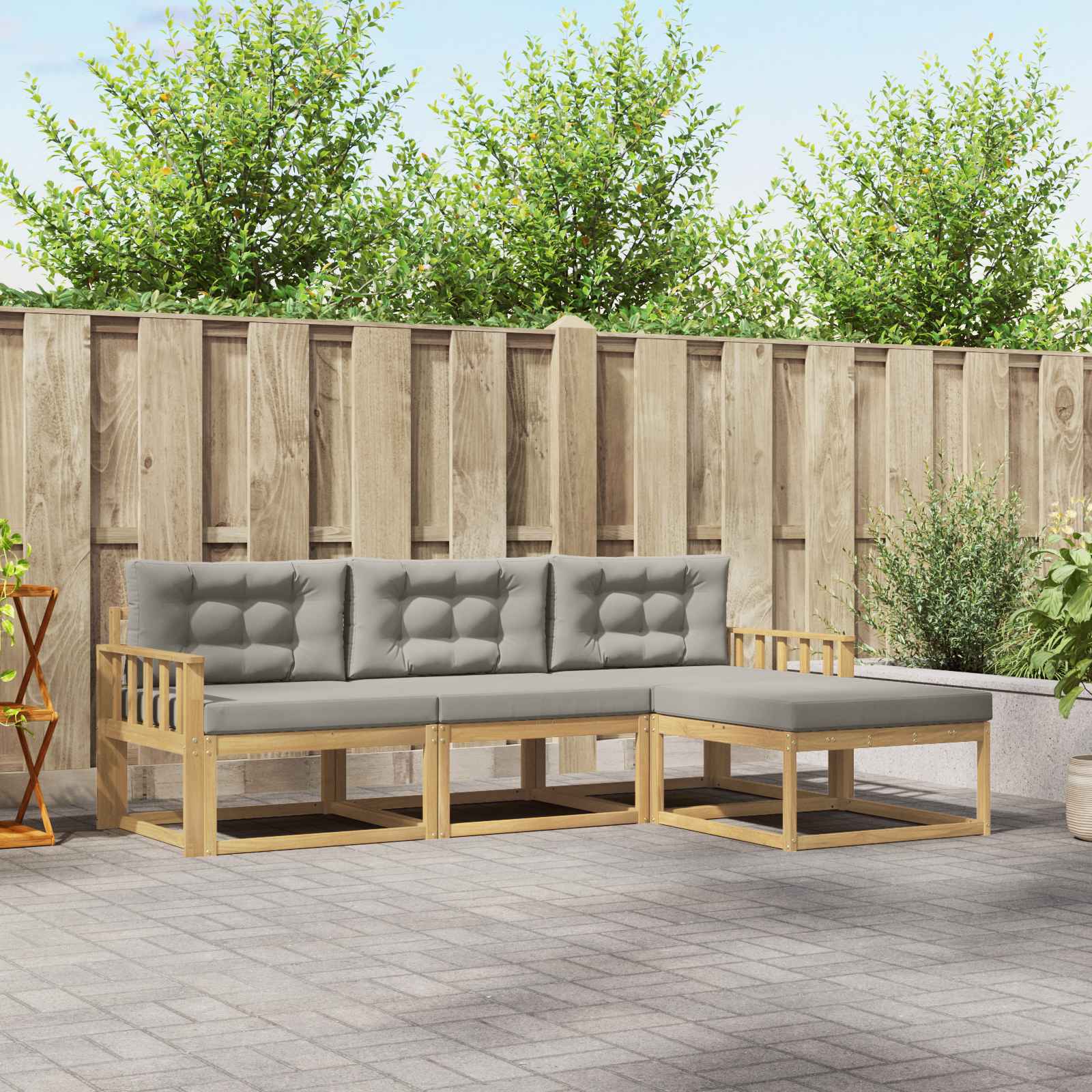 Outdoor-Sofagarnitur 4 pcs Weiß und Hellgrau Polyester