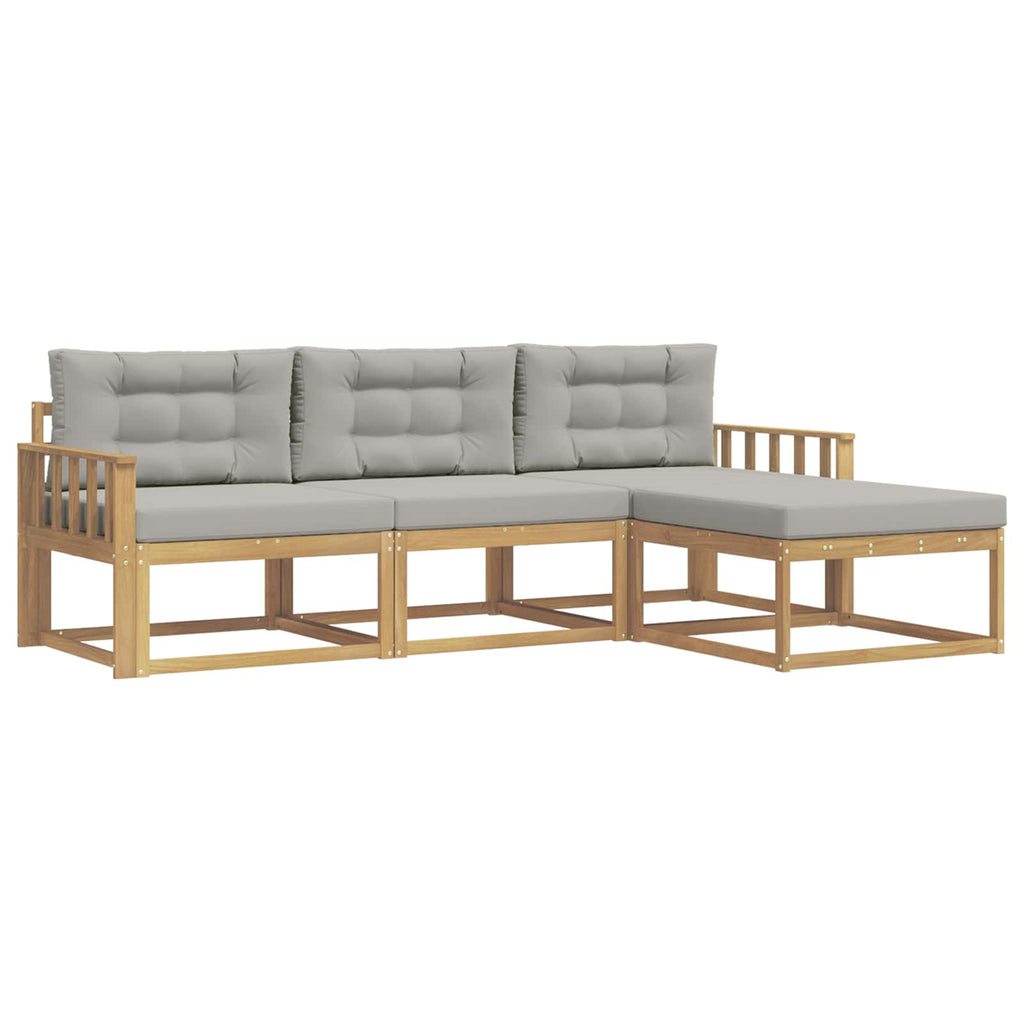 Outdoor-Sofagarnitur 4 pcs Weiß und Hellgrau Polyester