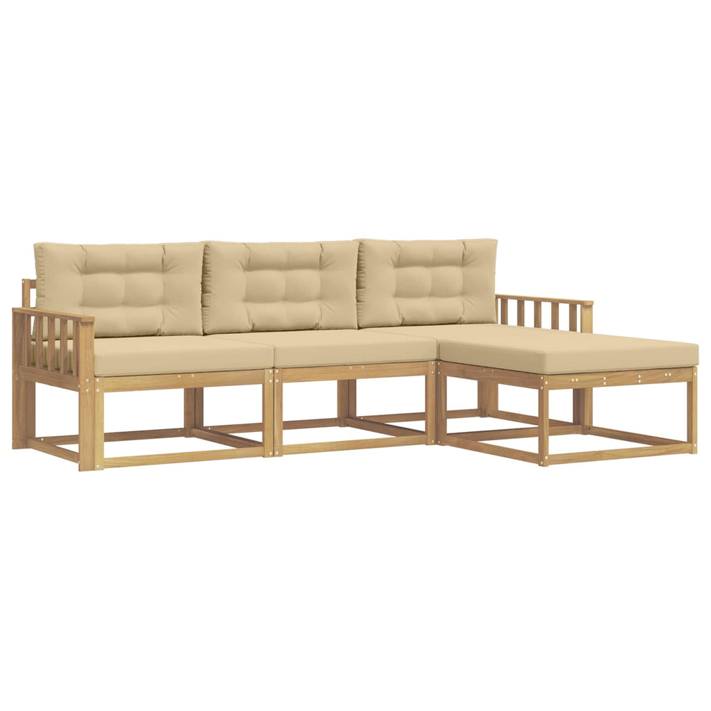 Outdoor-Sofagarnitur mit Kissen 4 pcs Weiß und Beige Polyester