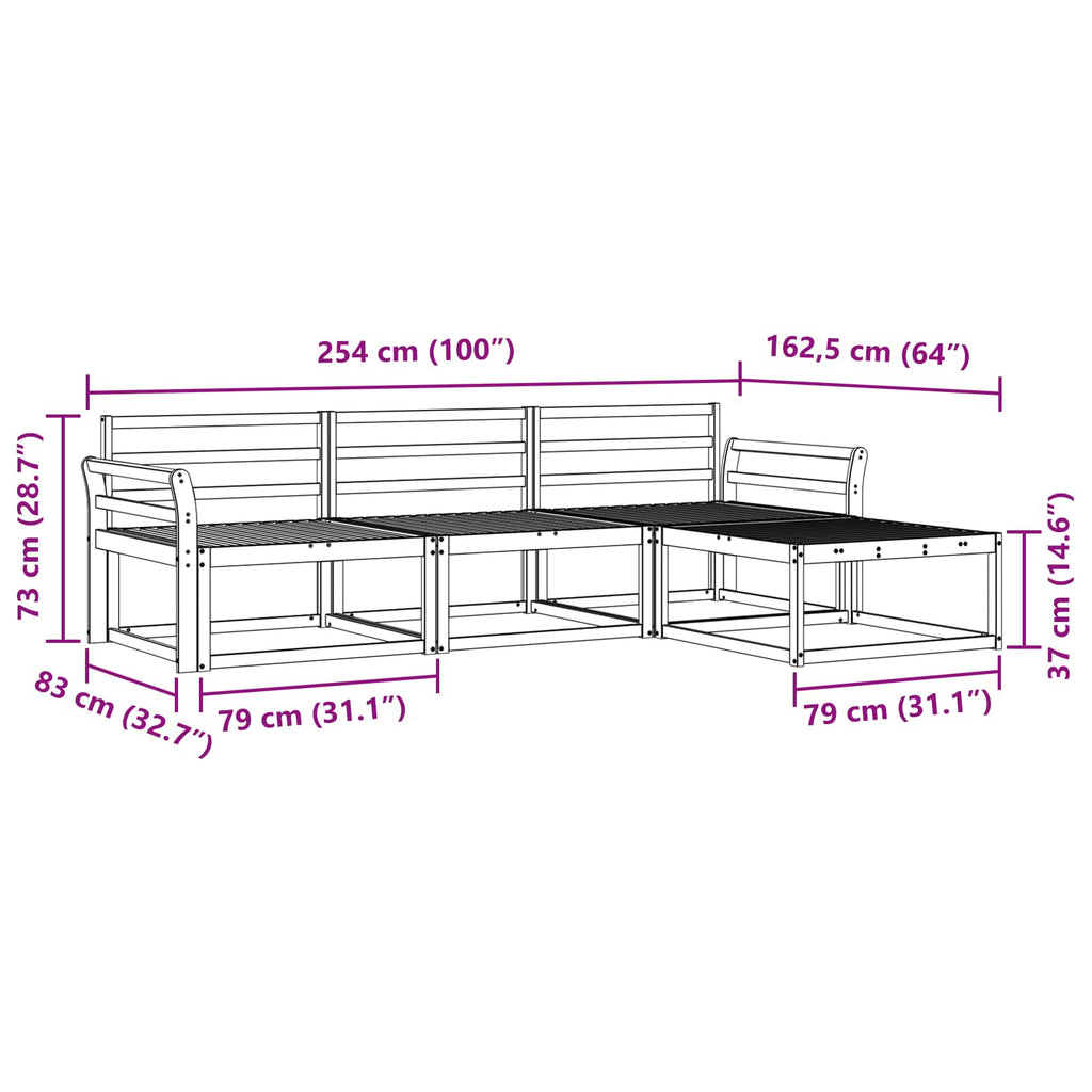 Outdoor-Sofagarnitur 4 pcs Weiß 254 x 162,5 x 73 cm