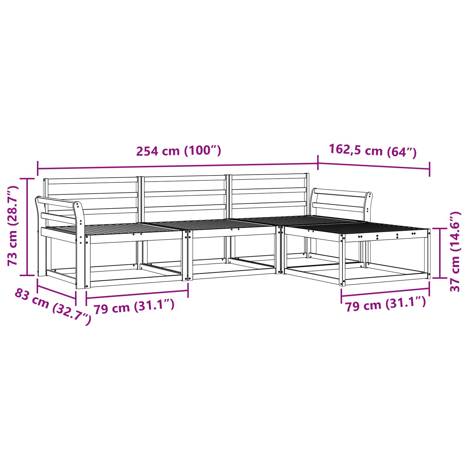 Outdoor-Sofagarnitur 4 pcs Weiß 254 x 162,5 x 73 cm