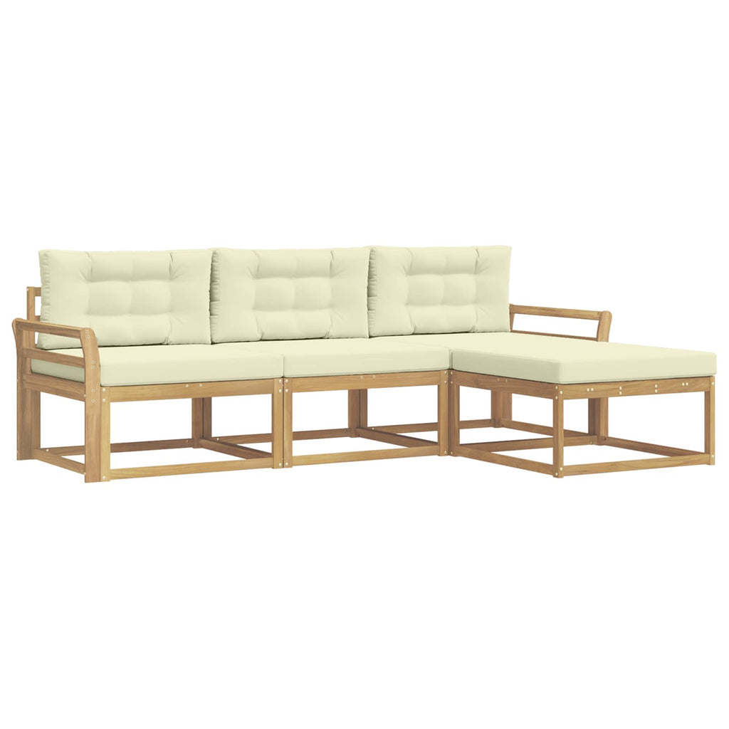Outdoor-Sofagarnitur mit Kissen 4 pcs Weiß und Creme Polyester
