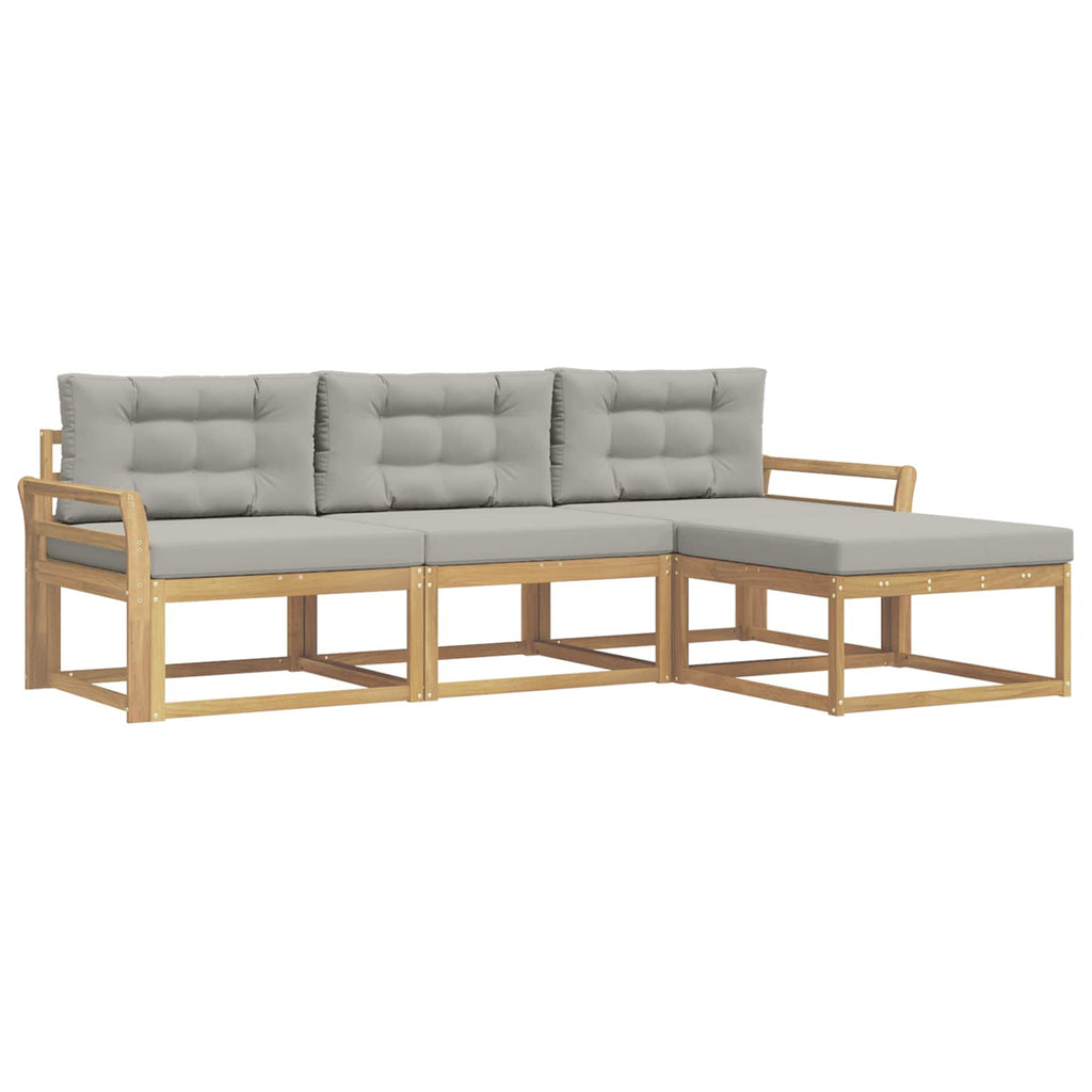 Outdoor-Sofagarnitur 4 pcs Weiß und Hellgrau Polyester