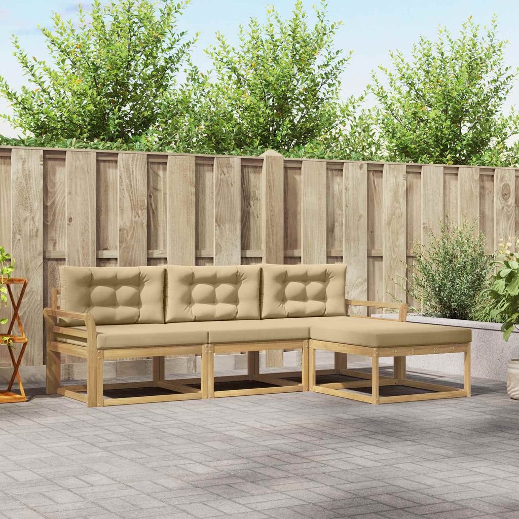 Outdoor-Sofagarnitur mit Kissen 4 pcs Weiß und Beige Polyester