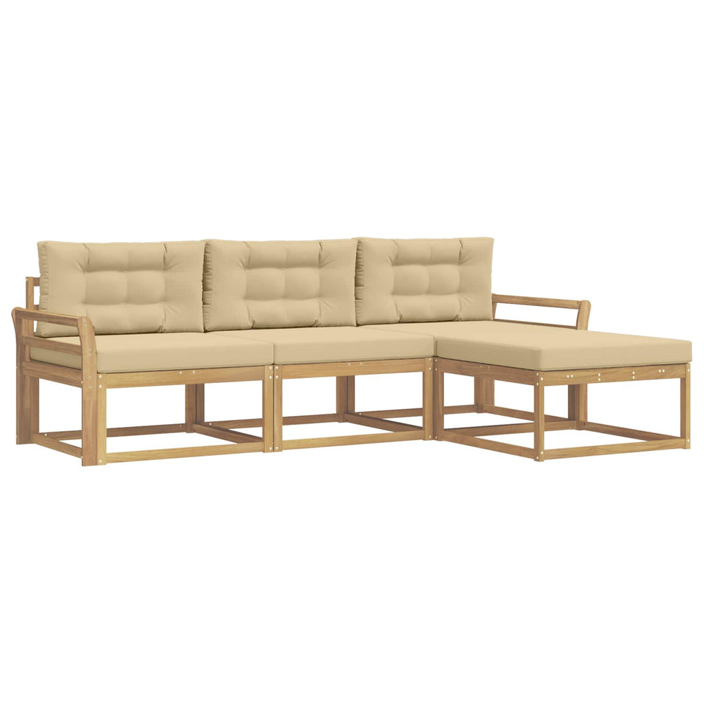 Outdoor-Sofagarnitur mit Kissen 4 pcs Weiß und Beige Polyester