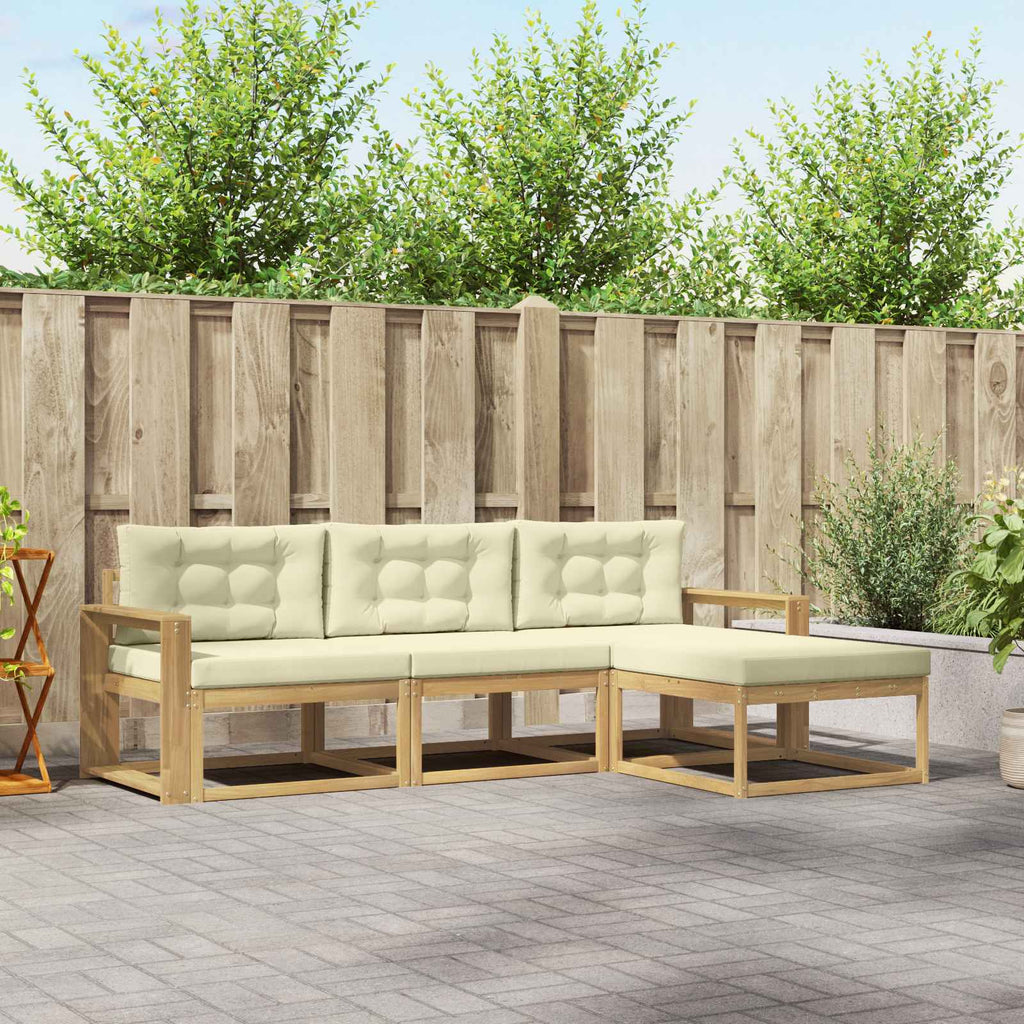 Outdoor-Sofagarnitur mit Kissen 4 pcs Weiß und Creme Polyester