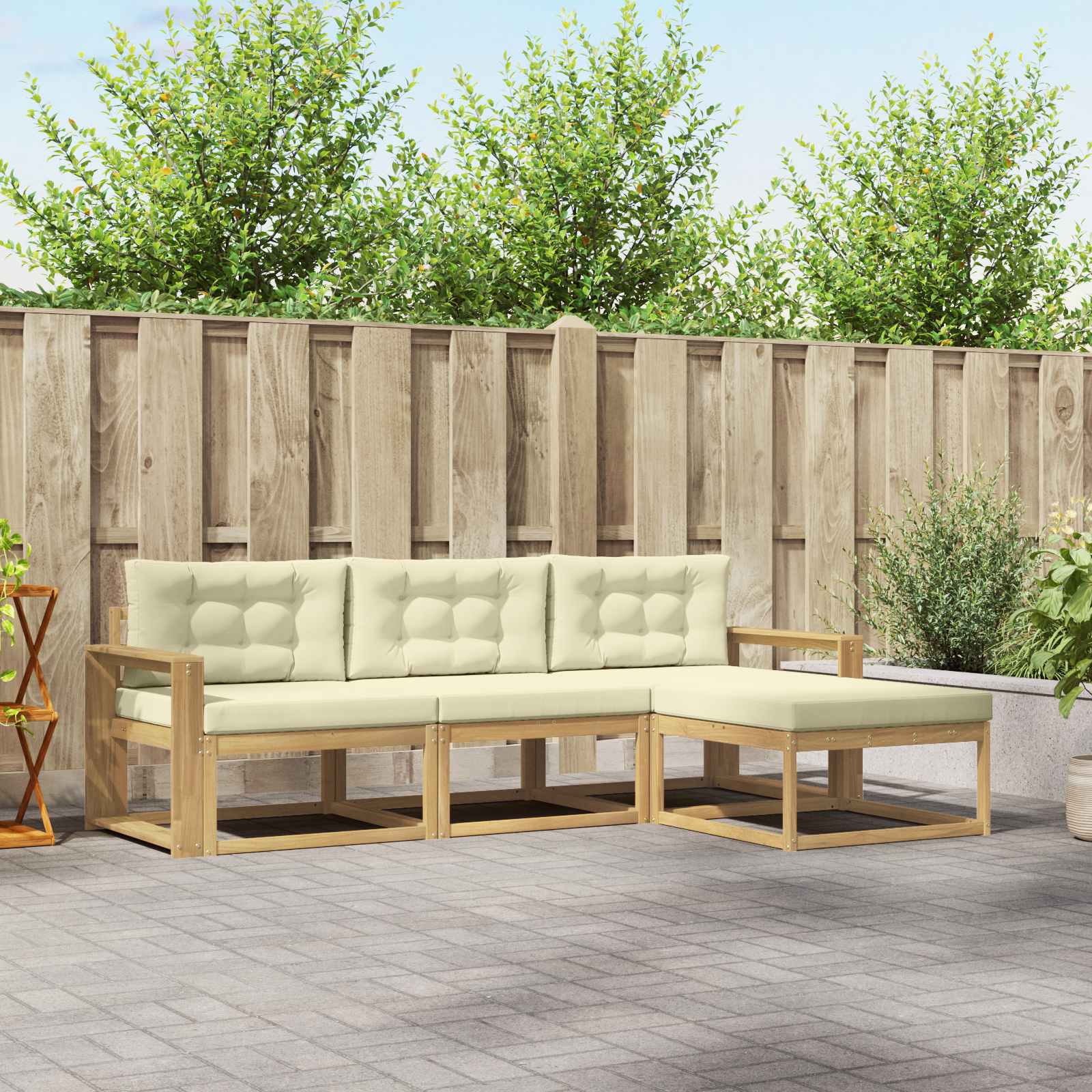 Outdoor-Sofagarnitur mit Kissen 4 pcs Weiß und Creme Polyester