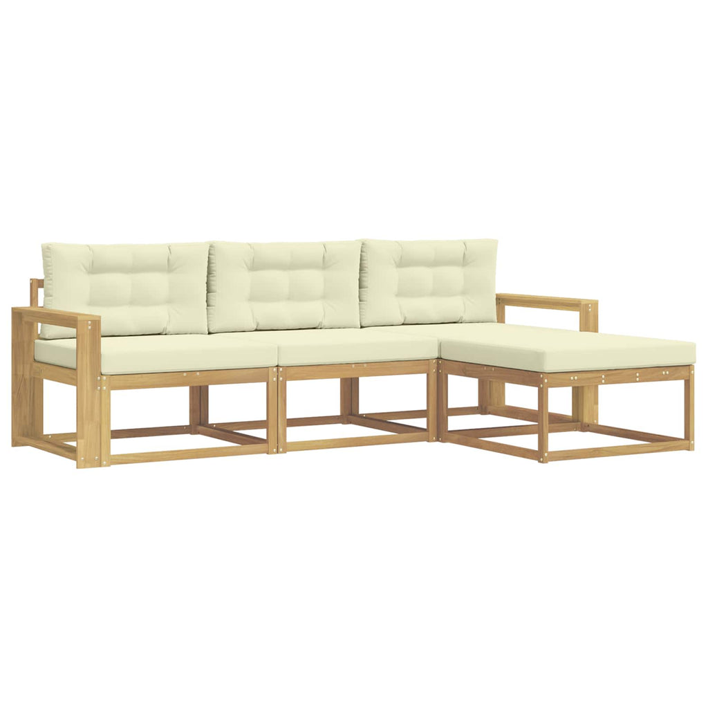 Outdoor-Sofagarnitur mit Kissen 4 pcs Weiß und Creme Polyester