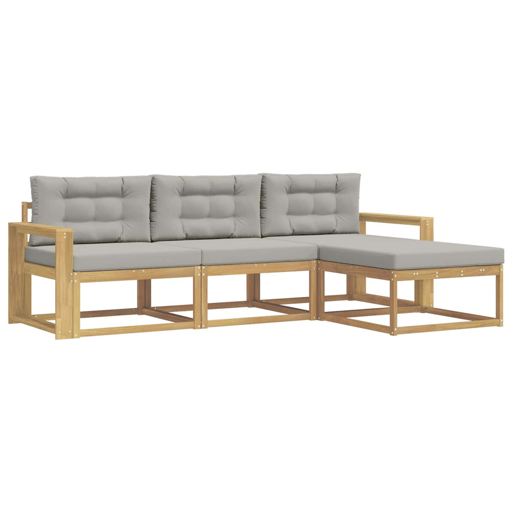 Outdoor-Sofagarnitur 4 pcs Weiß und Hellgrau Polyester