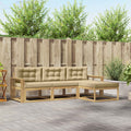 Outdoor-Sofagarnitur mit Kissen 4 pcs Weiß und Beige Polyester