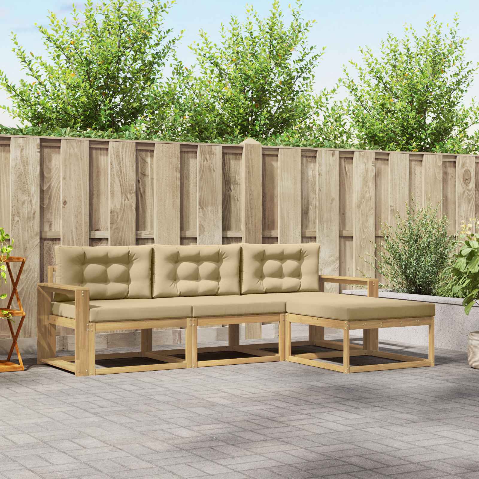 Outdoor-Sofagarnitur mit Kissen 4 pcs Weiß und Beige Polyester
