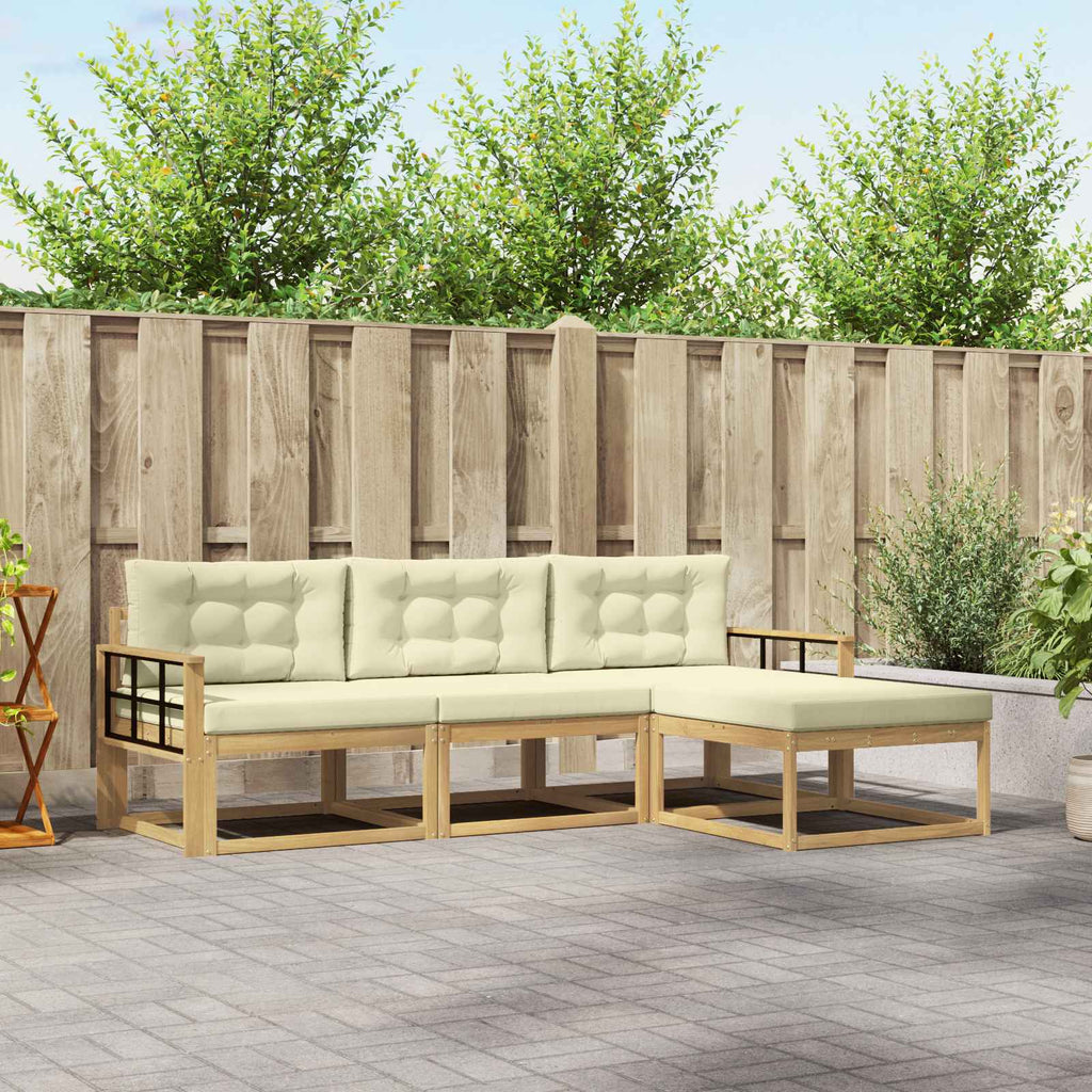 Outdoor-Sofagarnitur mit Kissen 4 pcs Weiß und Creme Polyester