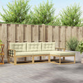 Outdoor-Sofagarnitur mit Kissen 4 pcs Weiß und Creme Polyester