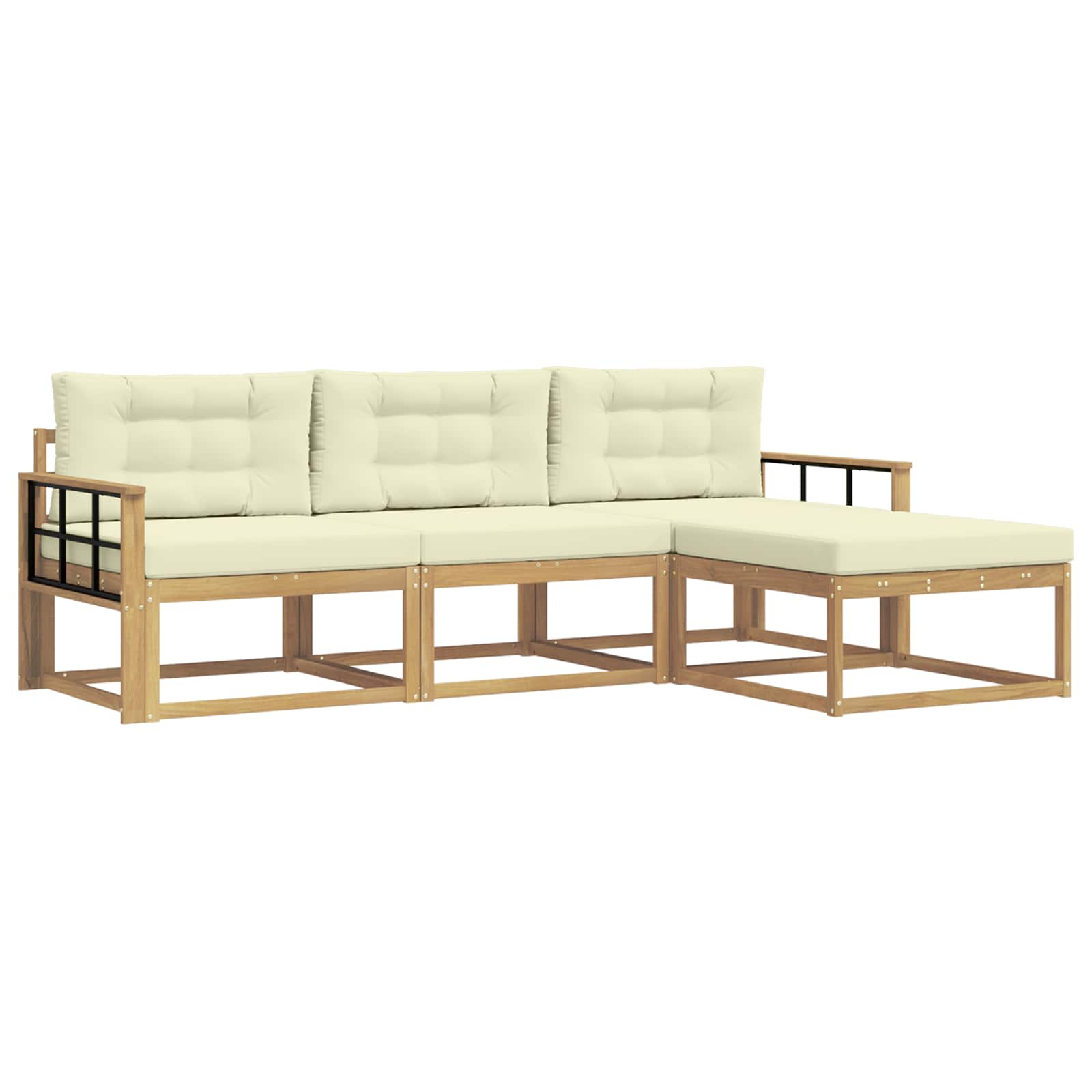 Outdoor-Sofagarnitur mit Kissen 4 pcs Weiß und Creme Polyester