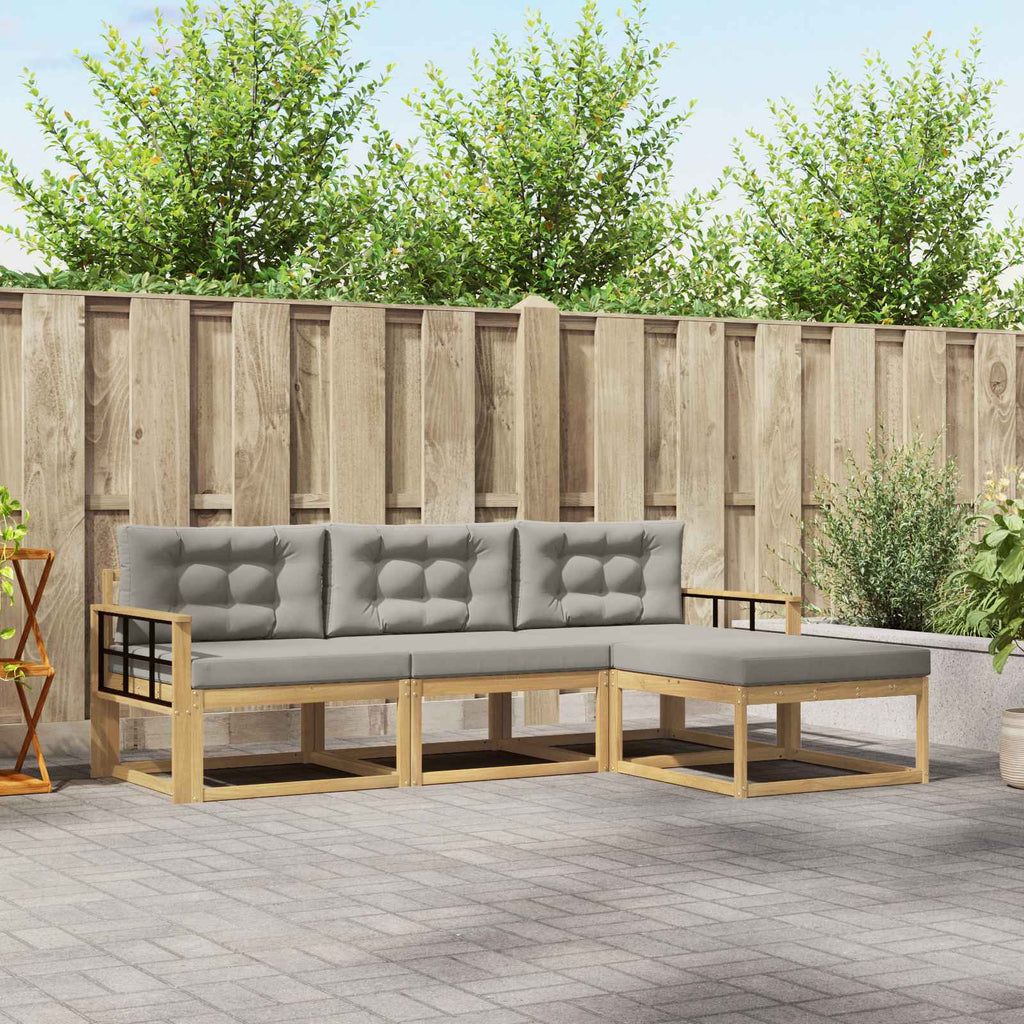 Outdoor-Sofagarnitur 4 pcs Weiß und Hellgrau Polyester