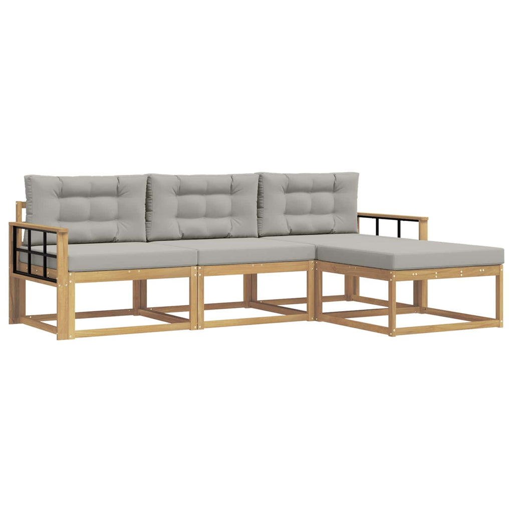 Outdoor-Sofagarnitur 4 pcs Weiß und Hellgrau Polyester