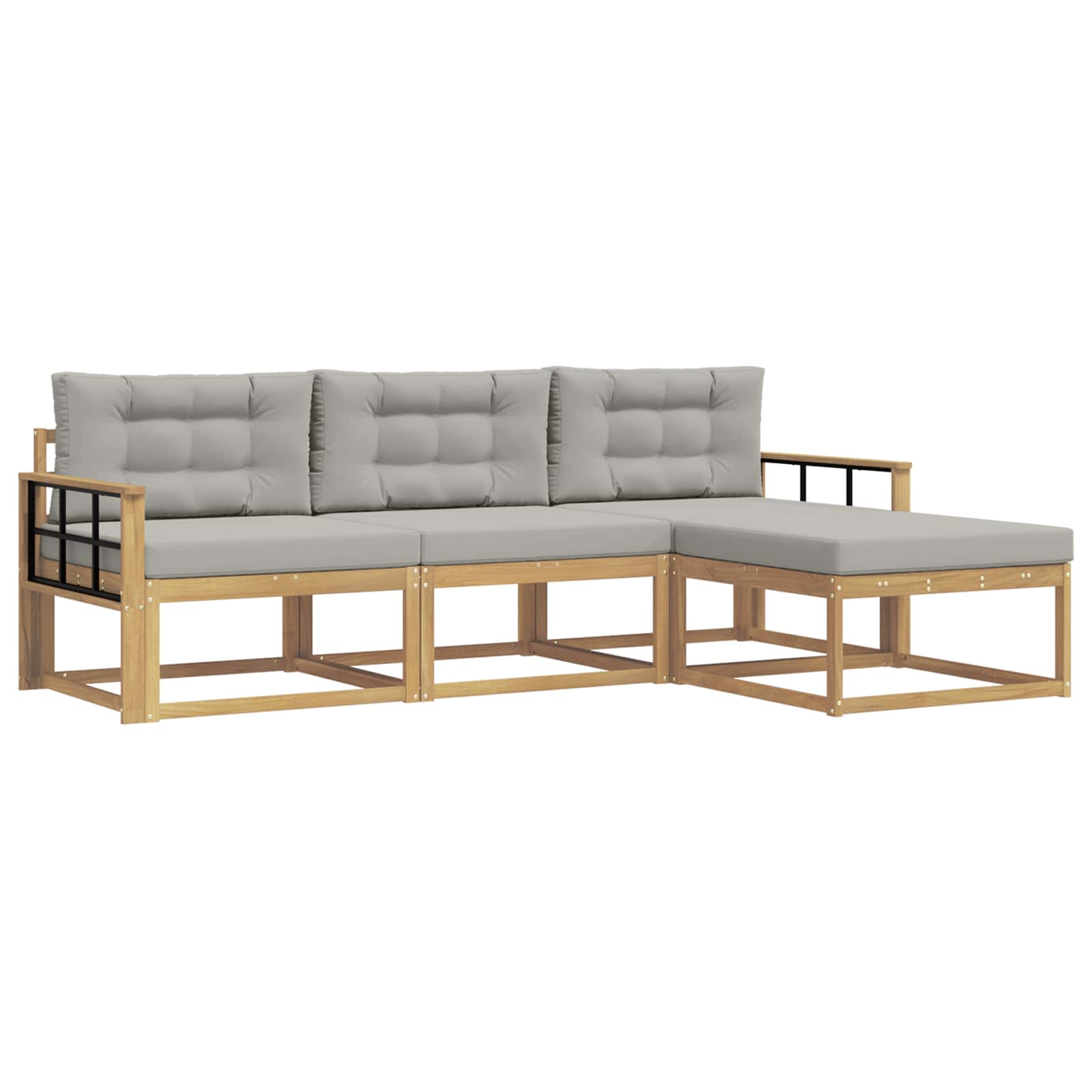 Outdoor-Sofagarnitur 4 pcs Weiß und Hellgrau Polyester