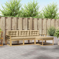 Outdoor-Sofagarnitur mit Kissen 4 pcs Weiß und Beige Polyester