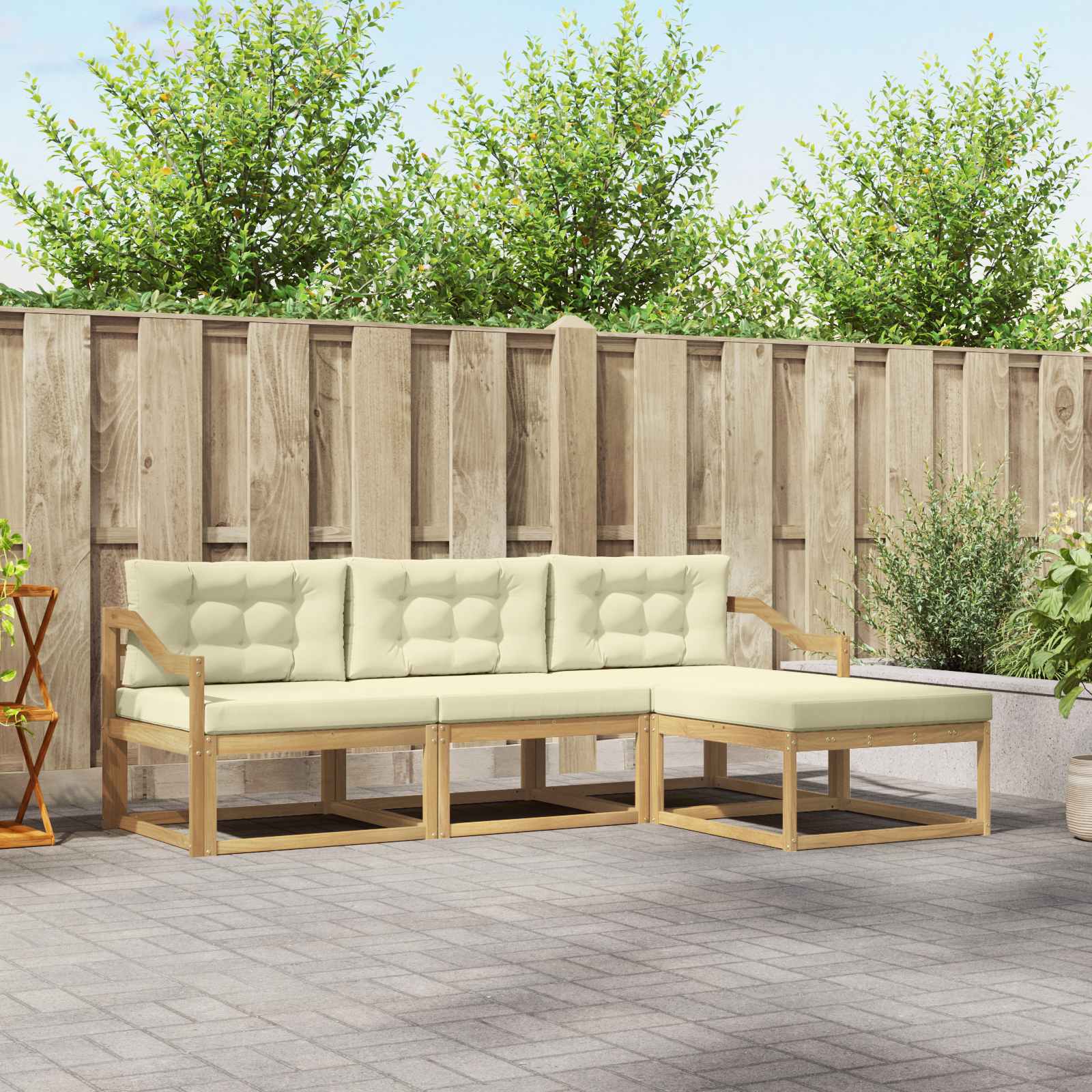 Outdoor-Sofagarnitur mit Kissen 4 pcs Weiß und Creme Polyester