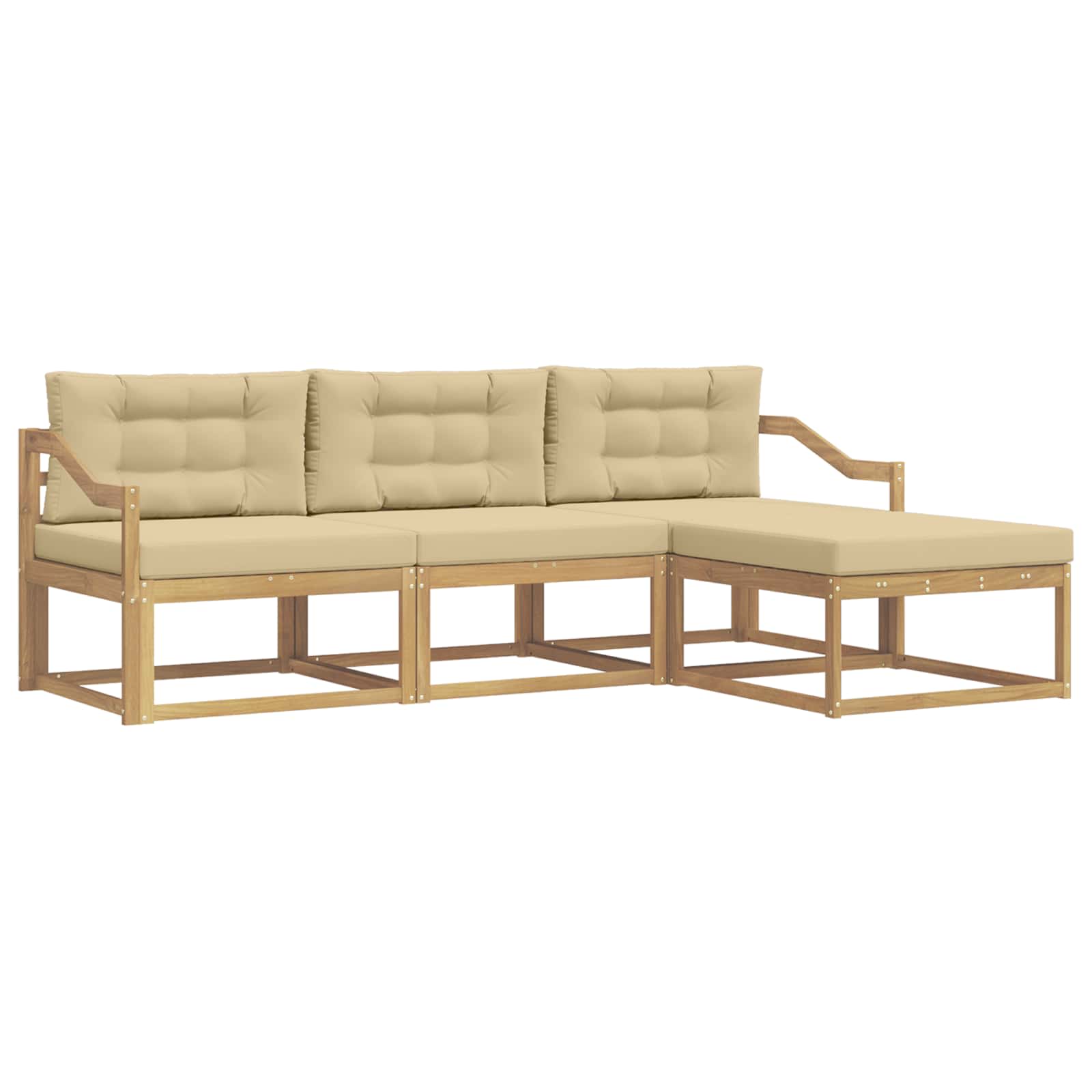 Outdoor-Sofagarnitur mit Kissen 4 pcs Weiß und Beige Polyester
