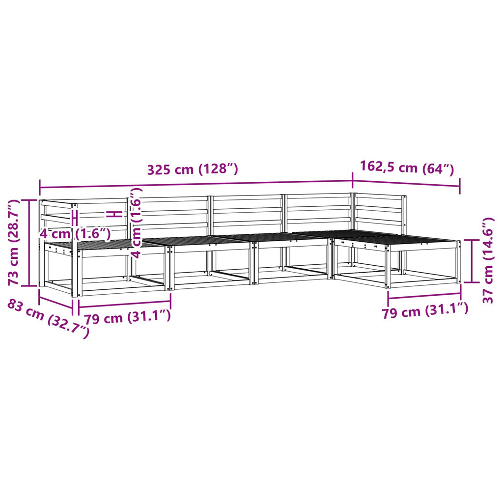 Outdoor-Sofagarnitur 5 pcs Weiß 325 x 162,5 x 73 cm