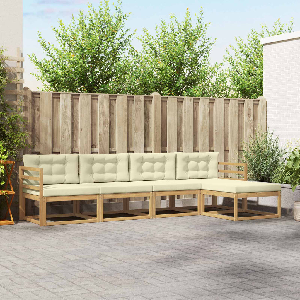 Outdoor-Sofagarnitur mit Kissen 4 pcs Weiß und Creme Polyester