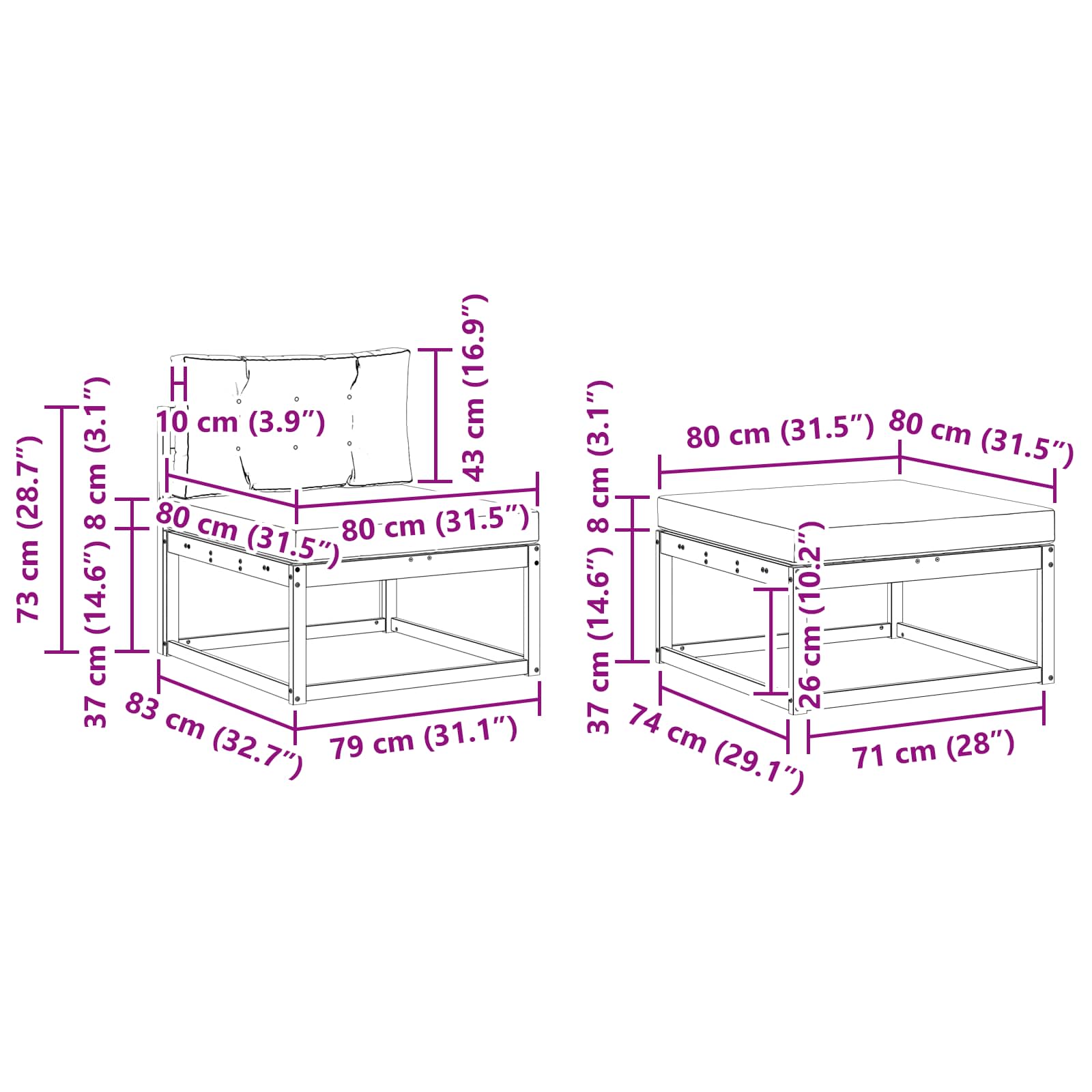 Outdoor-Sofagarnitur mit Kissen 4 pcs Weiß und Creme Polyester