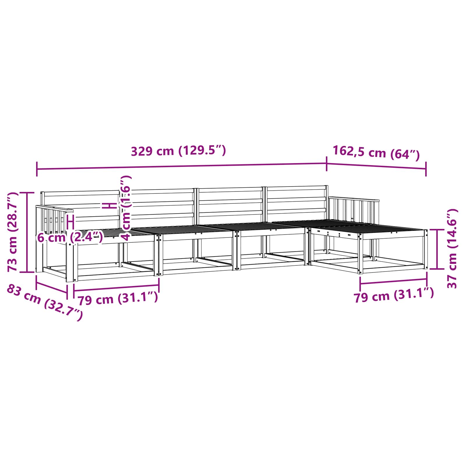 Outdoor-Sofagarnitur 5 pcs Weiß 329 x 162,5 x 73 cm