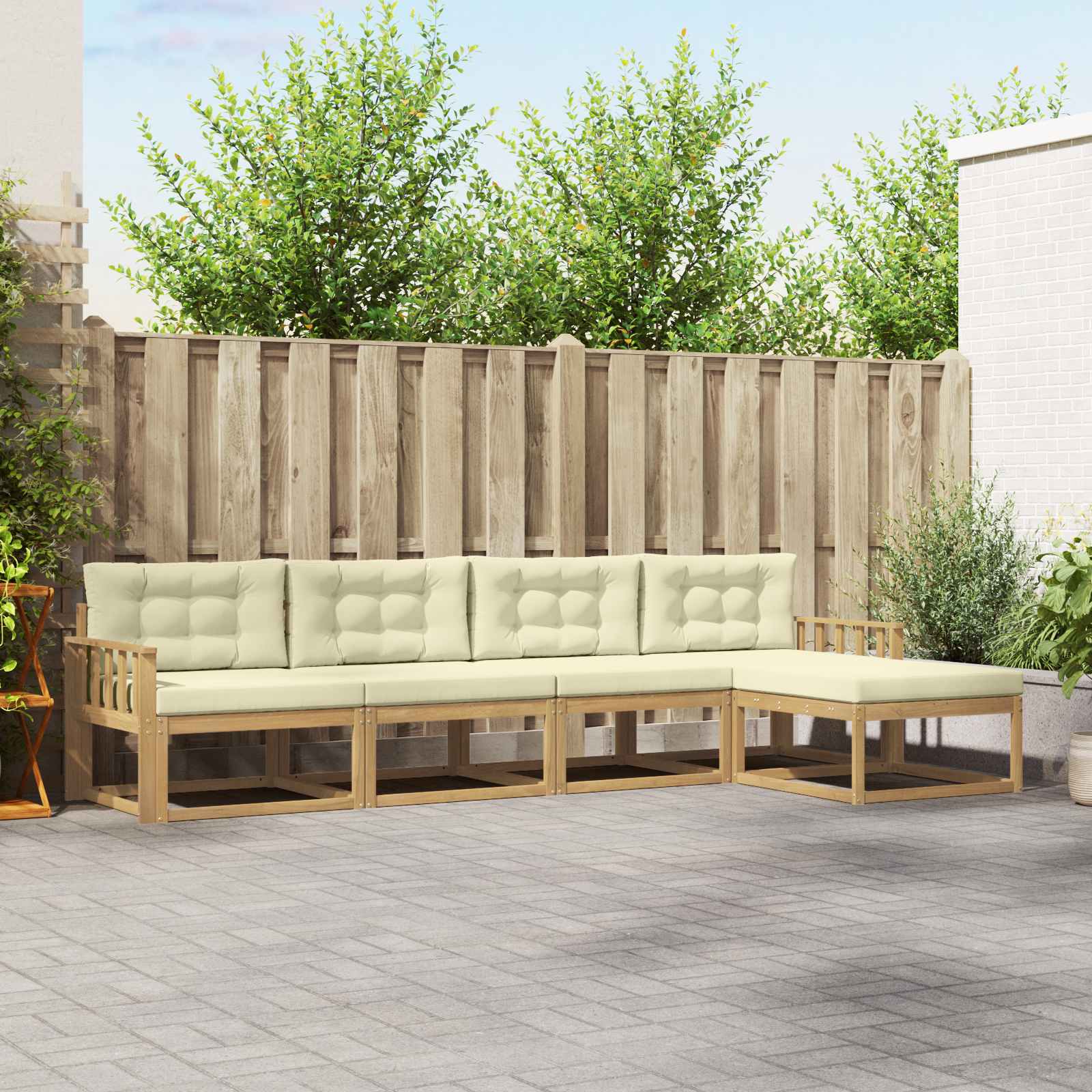 Outdoor-Sofagarnitur mit Kissen 4 pcs Weiß und Creme Polyester