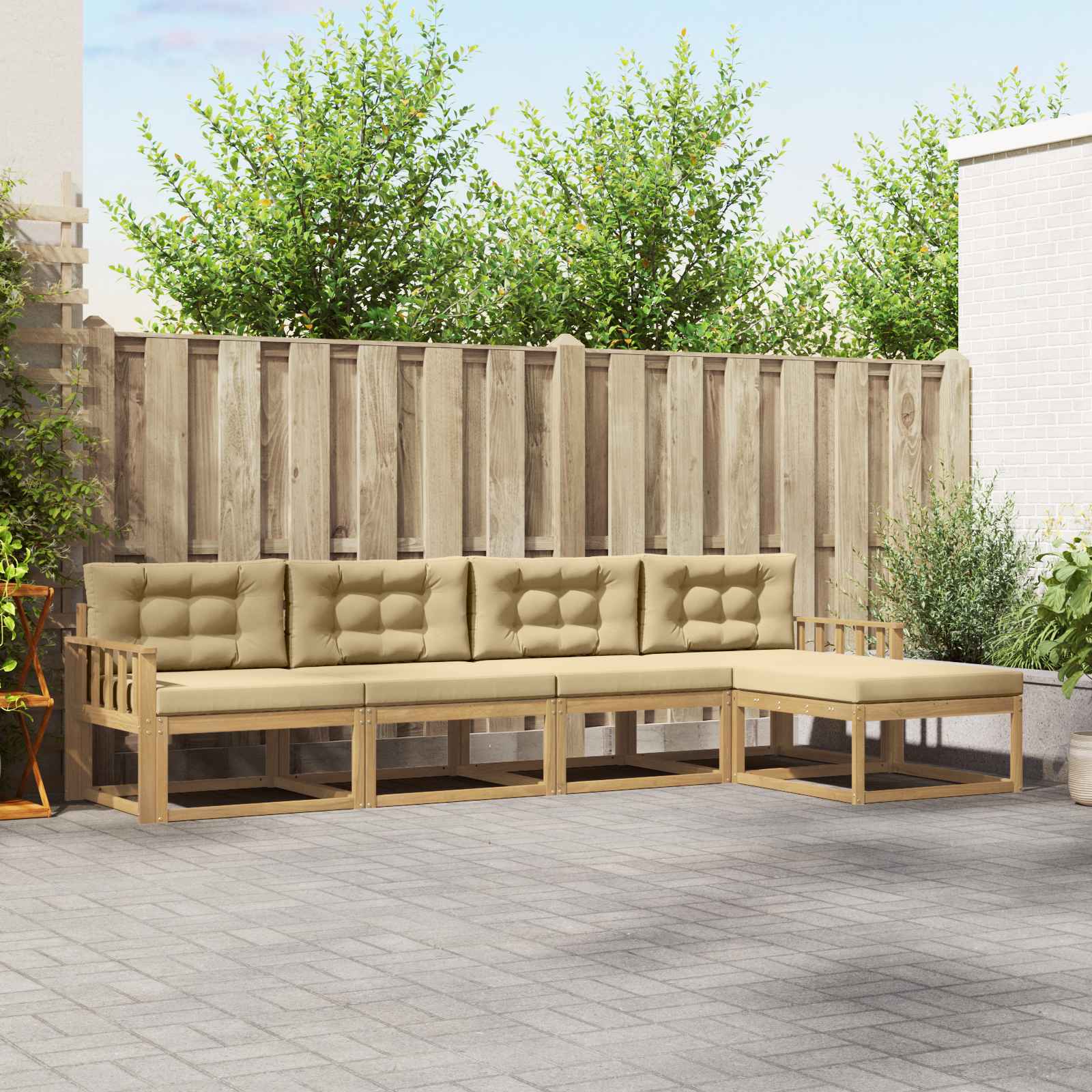 Outdoor-Sofagarnitur mit Kissen 4 pcs Weiß und Beige Polyester