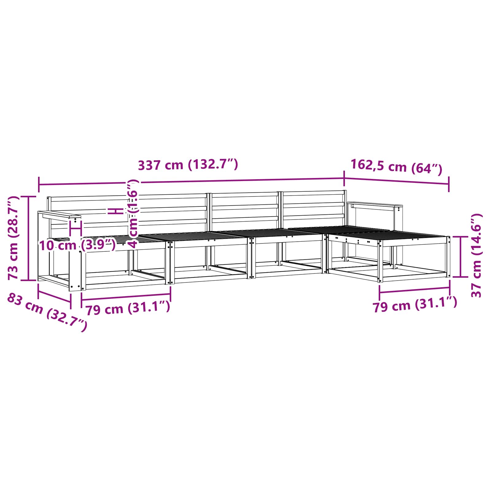Outdoor-Sofagarnitur 5 pcs Weiß 337 x 162,5 x 73 cm